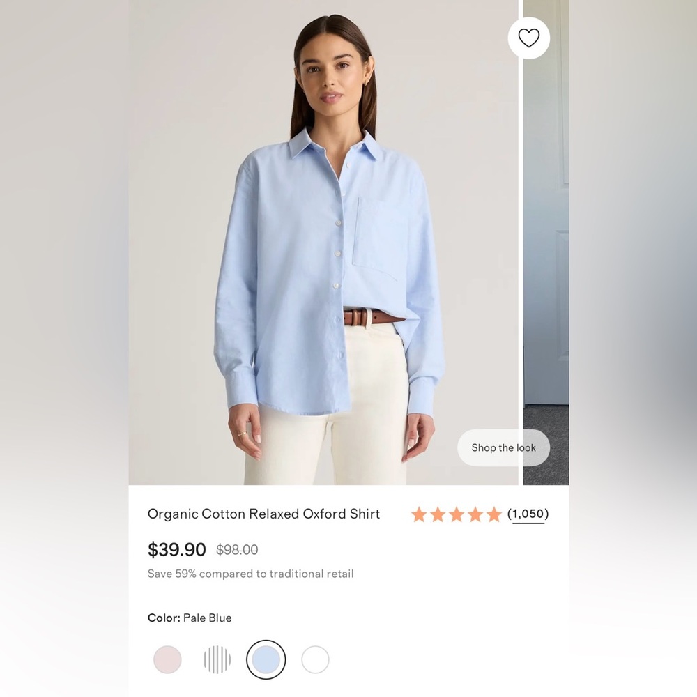 like new quince organic cotton relaxed oxford button up shirt pale blue XS - Picture 7 of 13